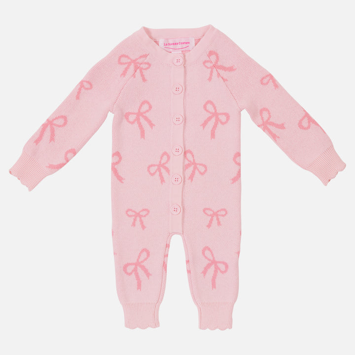 Knitted Louie Romper - Pink Bows