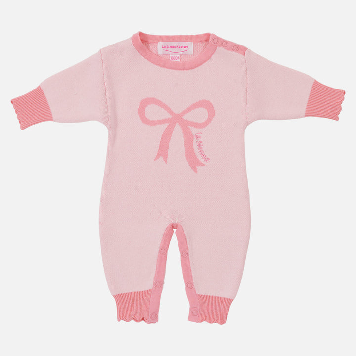 Knitted Jumpsuit - Pink Bows