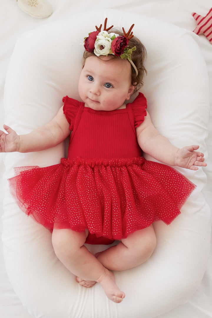 Cozy Flutter Tutu Dress - Red