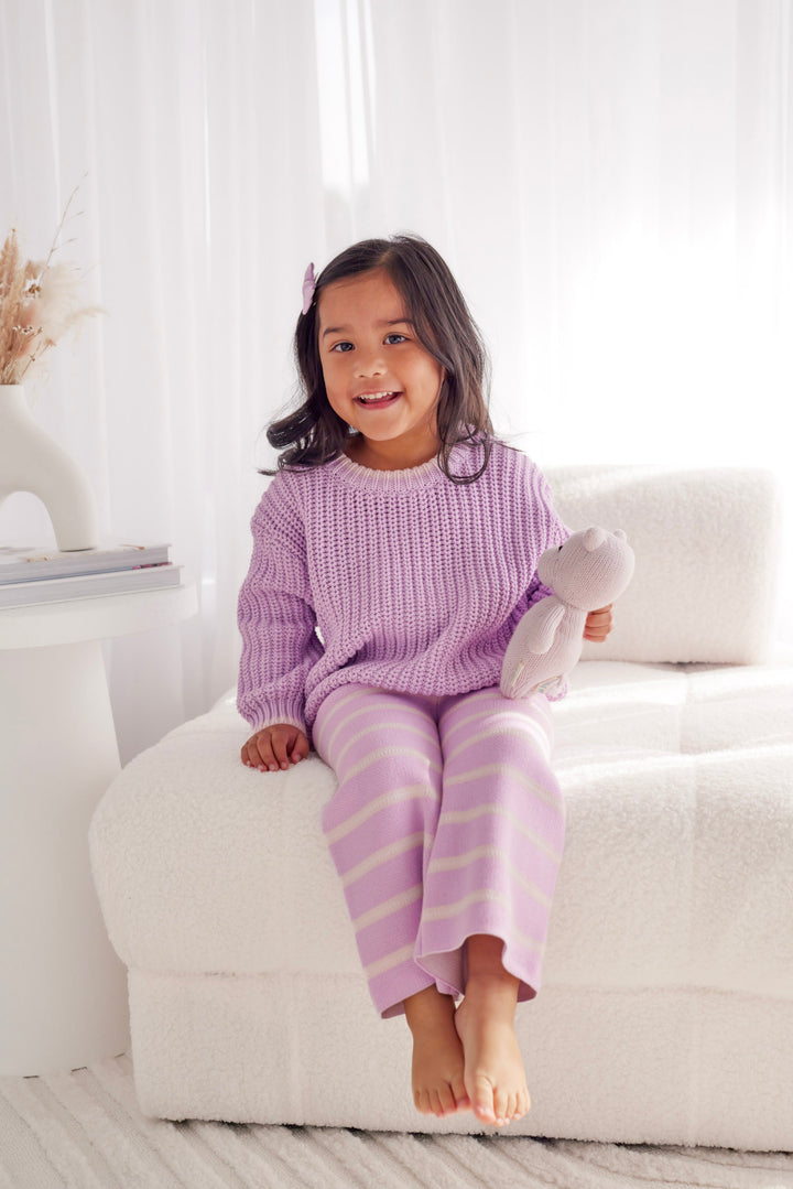 Knitted Wide Leg Pants - Orchid Stripe
