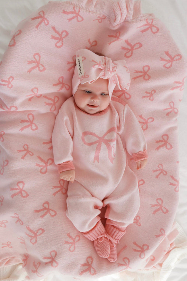 Knitted Jumpsuit - Pink Bows