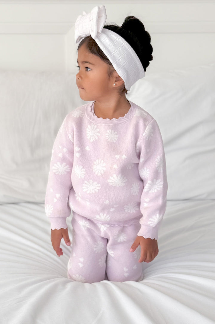 toddler girls lilac knitted blossom print jumper