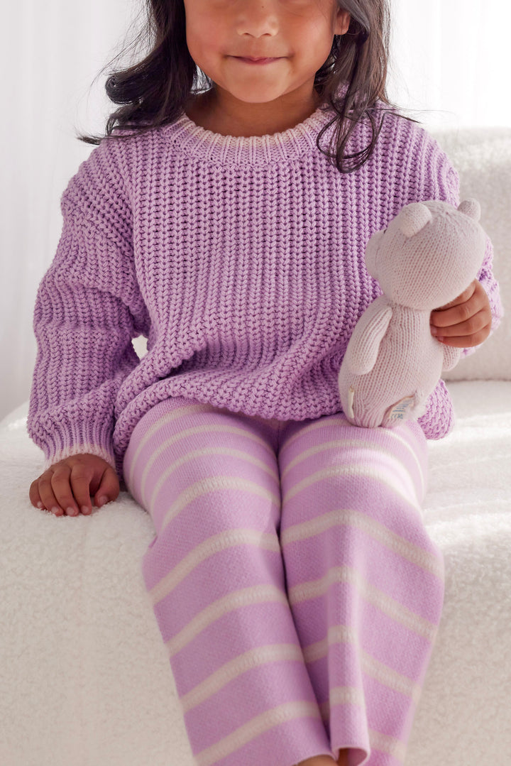 Knitted Wide Leg Pants - Orchid Stripe