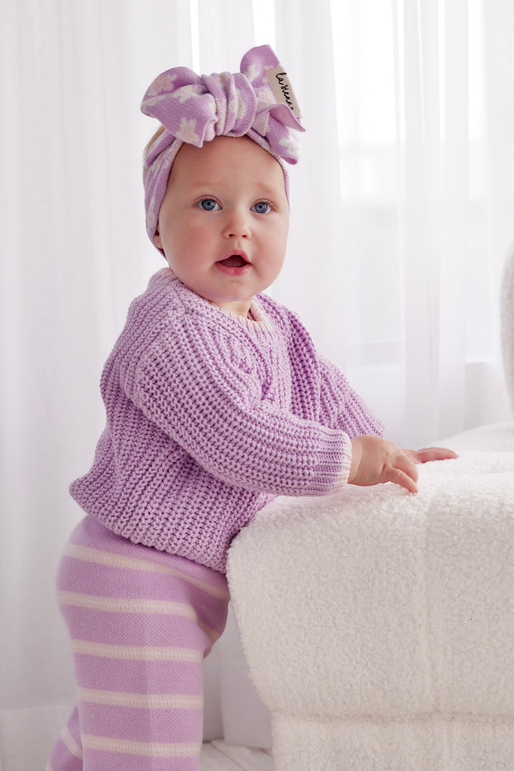 Knitted Wide Leg Pants - Orchid Stripe