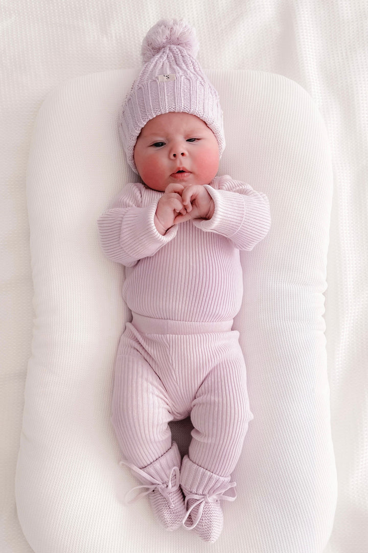 baby girls lilac long sleeve knitted bodysuit