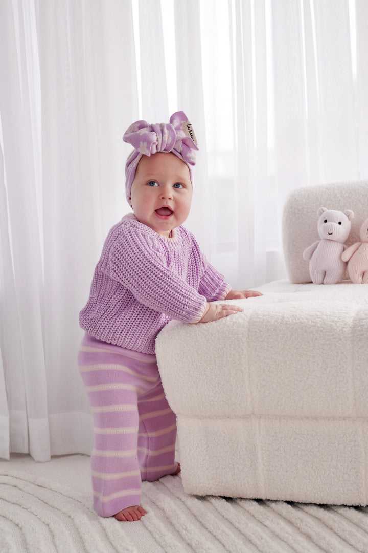Knitted Wide Leg Pants - Orchid Stripe