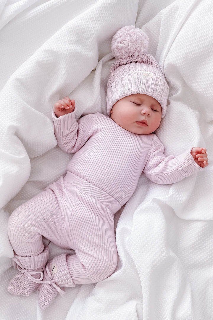 baby girls lilac long sleeve knitted bodysuit