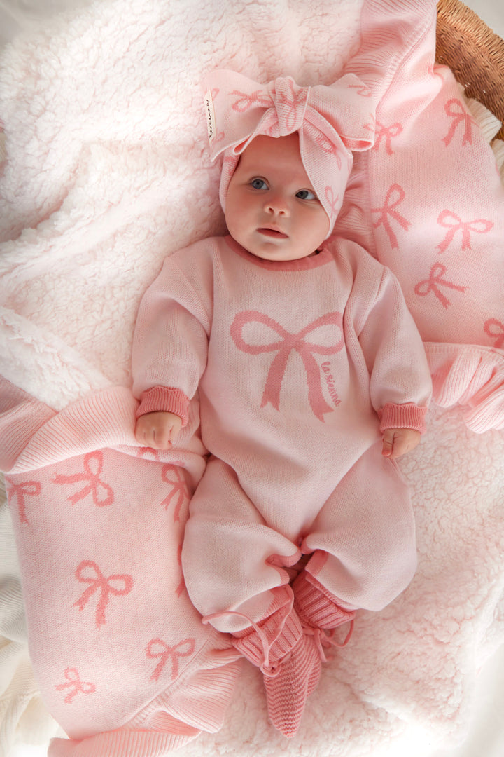 Knitted Jumpsuit - Pink Bows