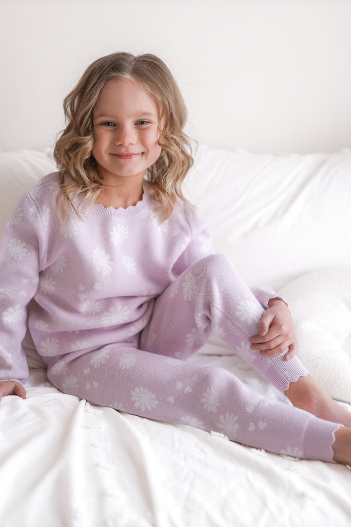 toddler girls lilac knitted blossom print jumper