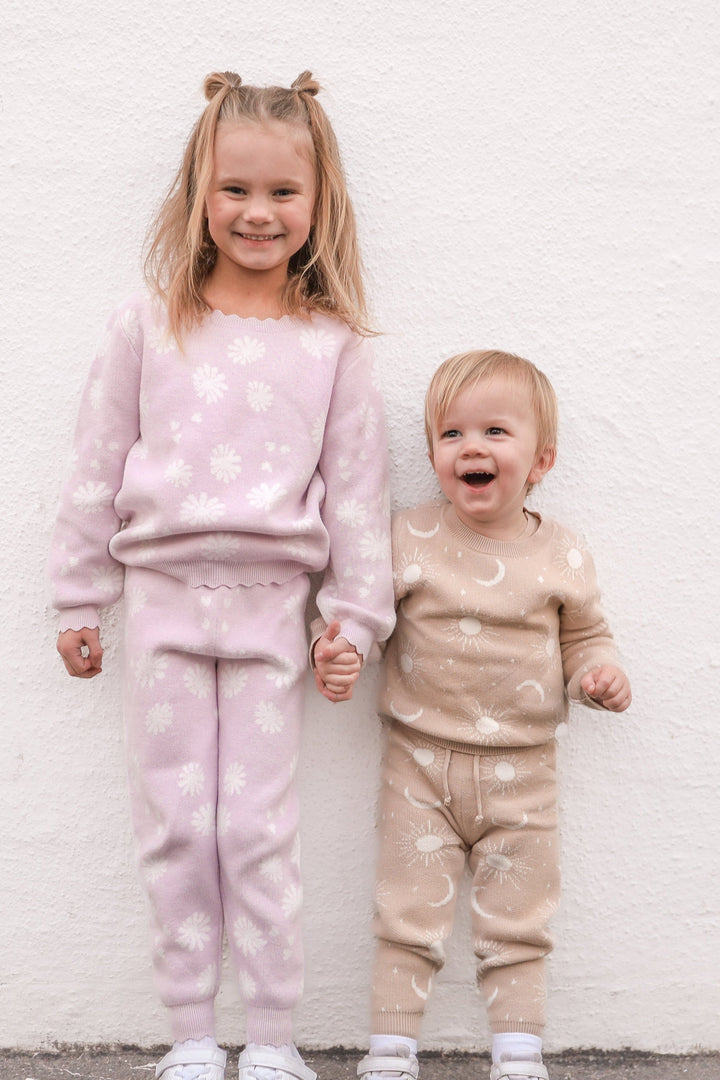 toddler girls lilac knitted blossom print jumper