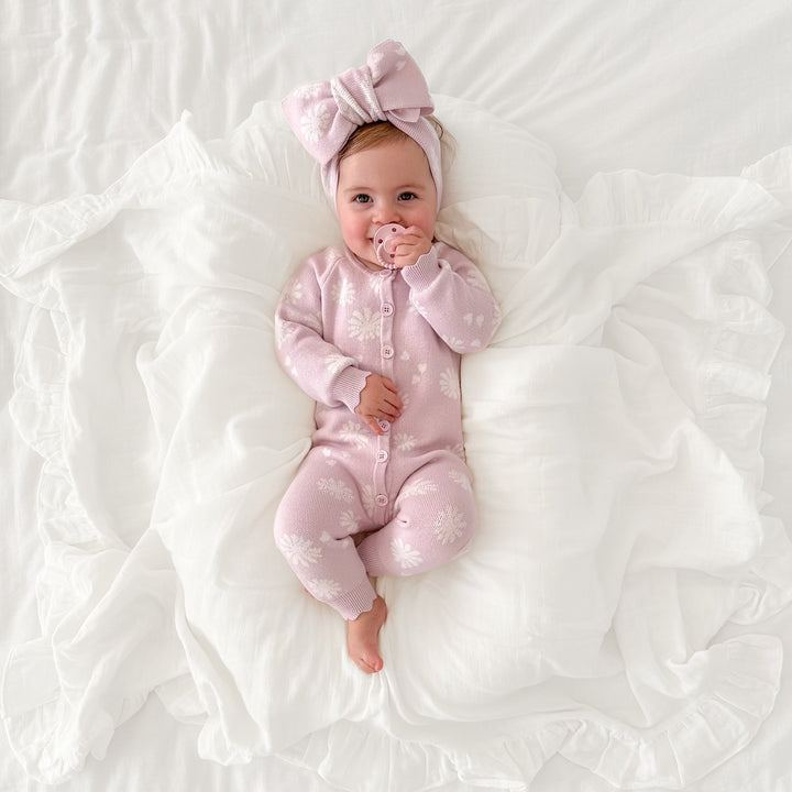 baby girls lilac blossom print knitted headwrap