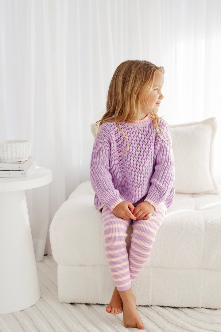 Knitted Leggings - Orchid Stripe