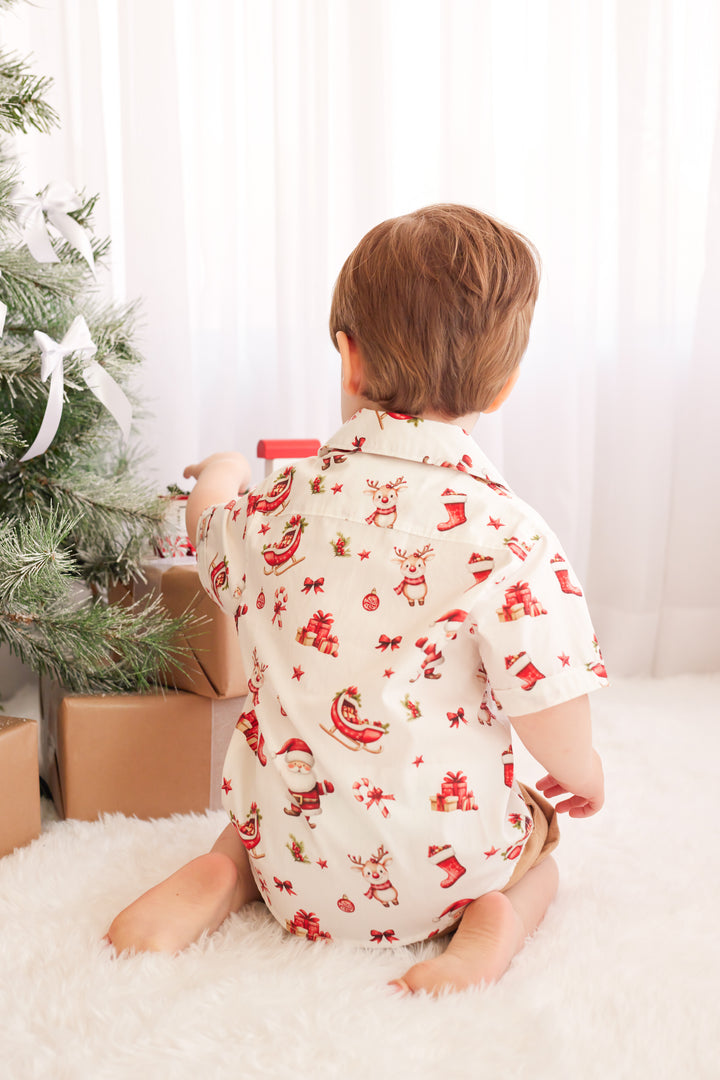 Button Up Shirt - Here Comes Santa Claus