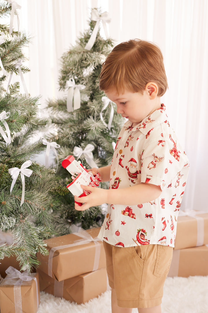 Button Up Shirt - Here Comes Santa Claus