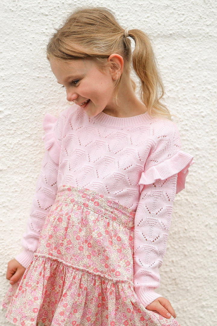 girls long sleeve pink knit top