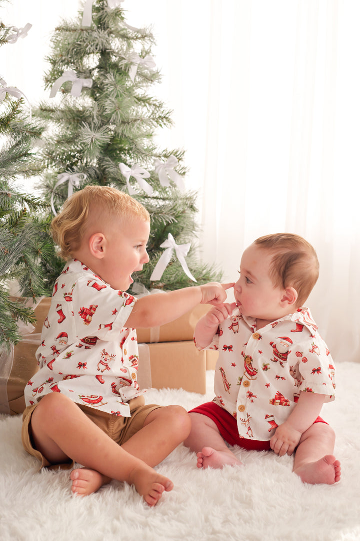 Button Up Shirt - Here Comes Santa Claus