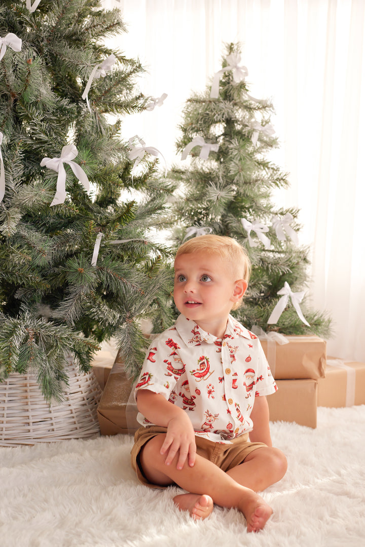 Button Up Shirt - Here Comes Santa Claus