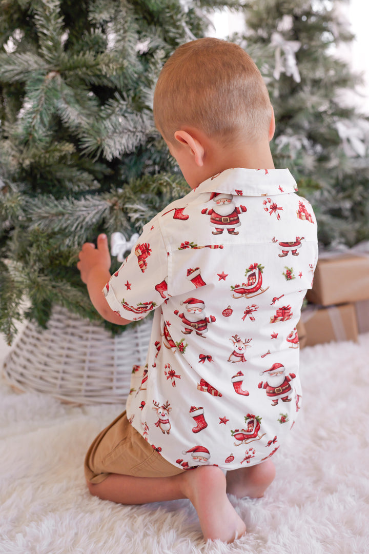 Button Up Shirt - Here Comes Santa Claus