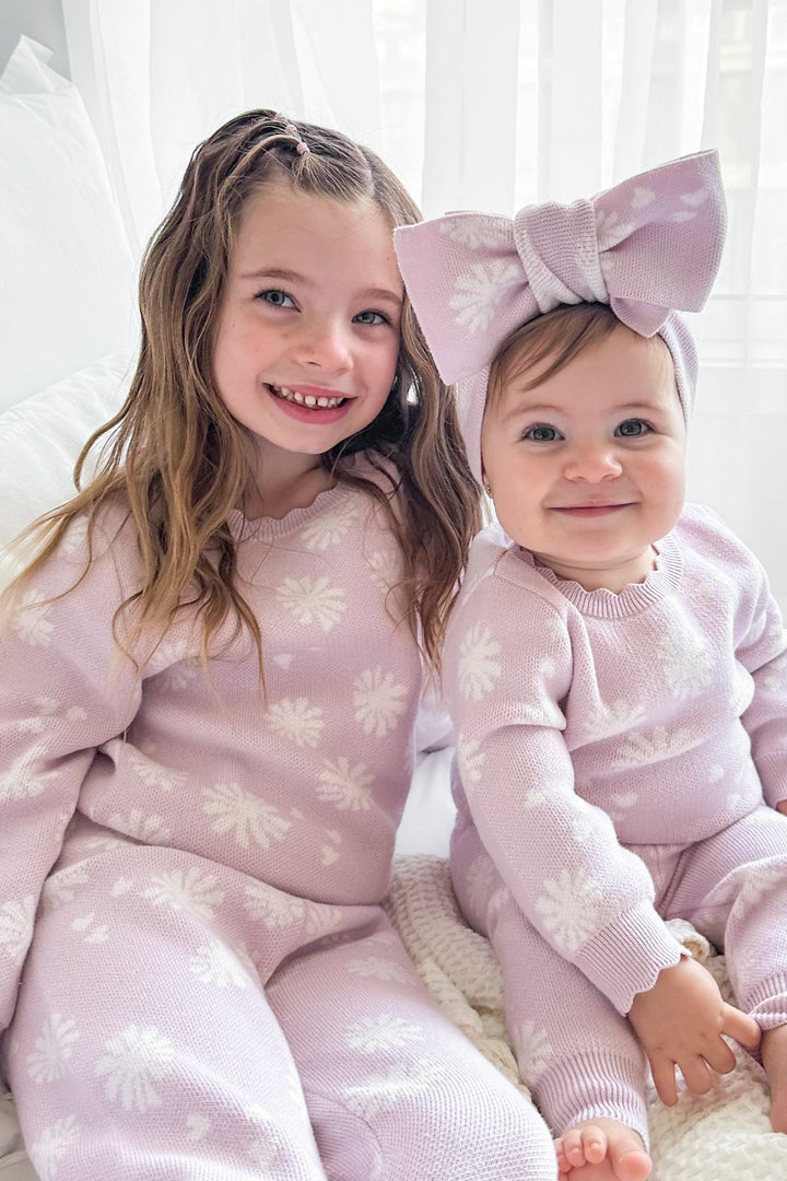 baby girls lilac knitted blossom print jumper