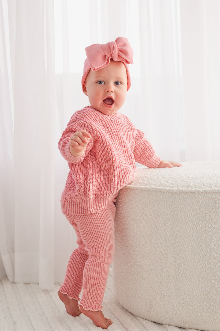 Knitted Textured Leggings - Blush