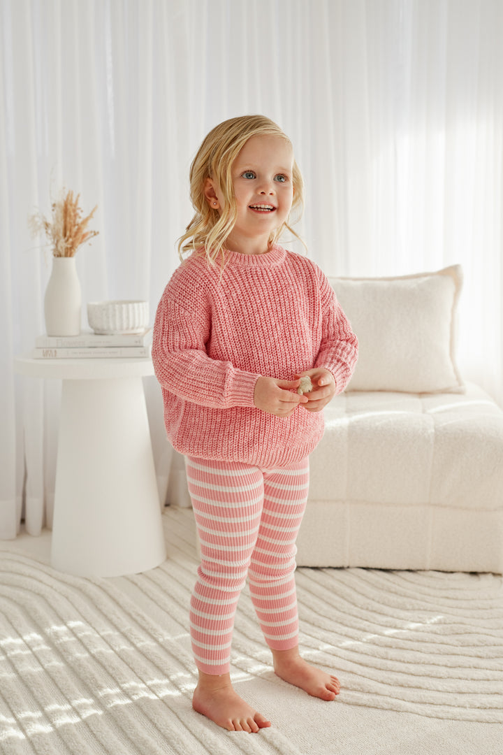 Knitted Leggings - Blush Striped