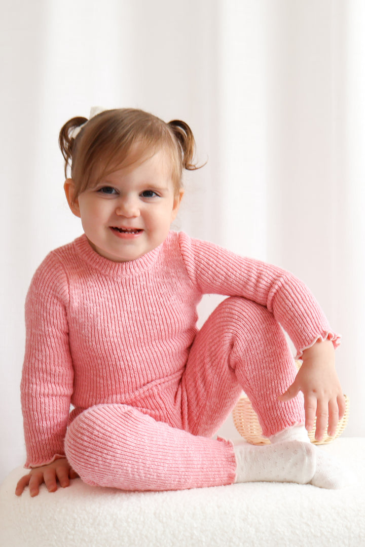 Knitted Textured Leggings - Blush