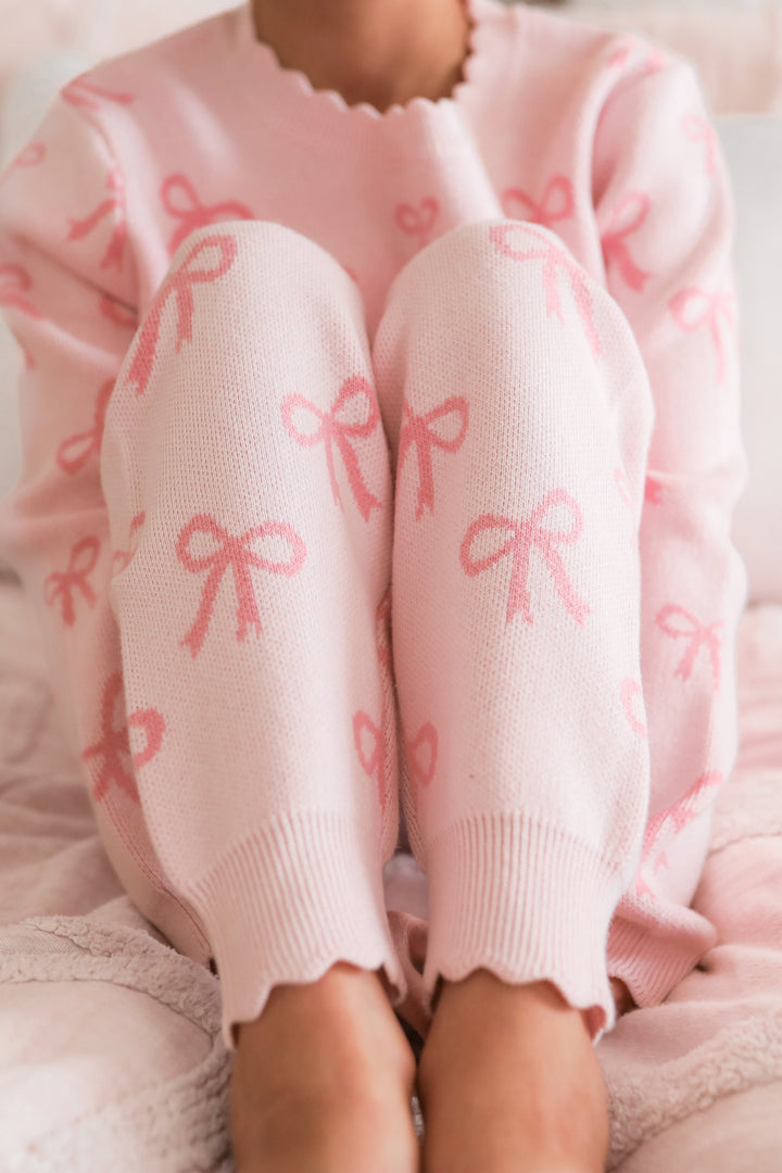 Knitted Pants - Pink Bows