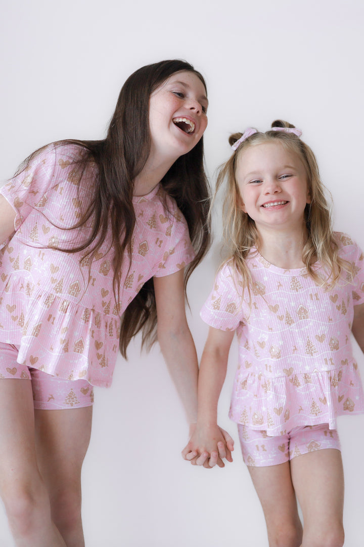 Cozy Bike Shorts - Pink Christmas Village