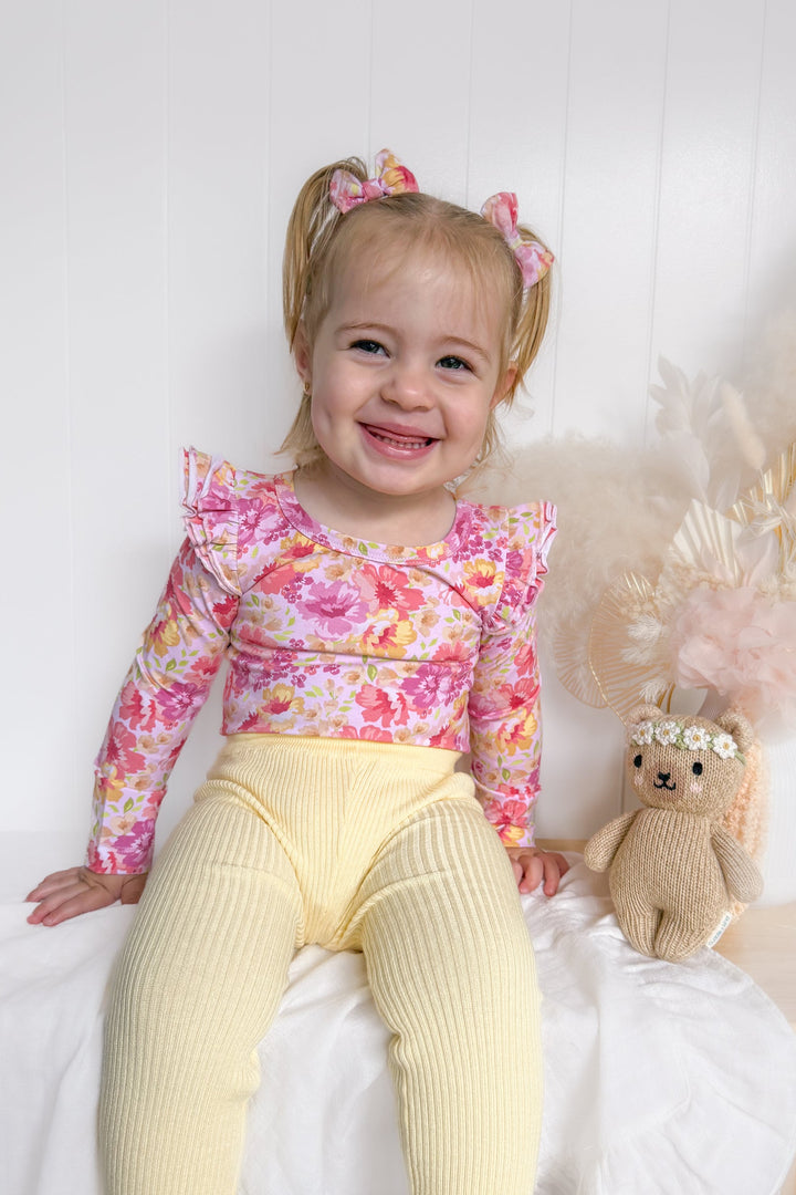 Floral Long Sleeve Flutter - Capri