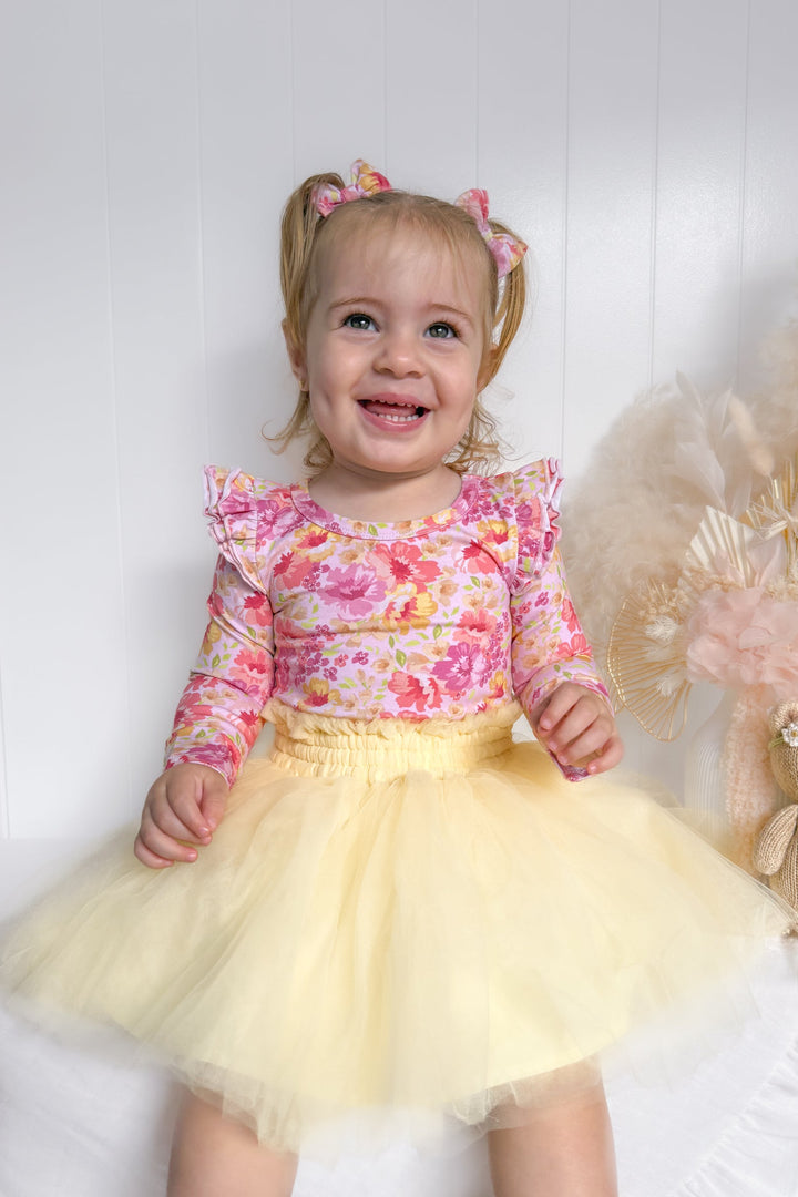 Floral Long Sleeve Flutter - Capri