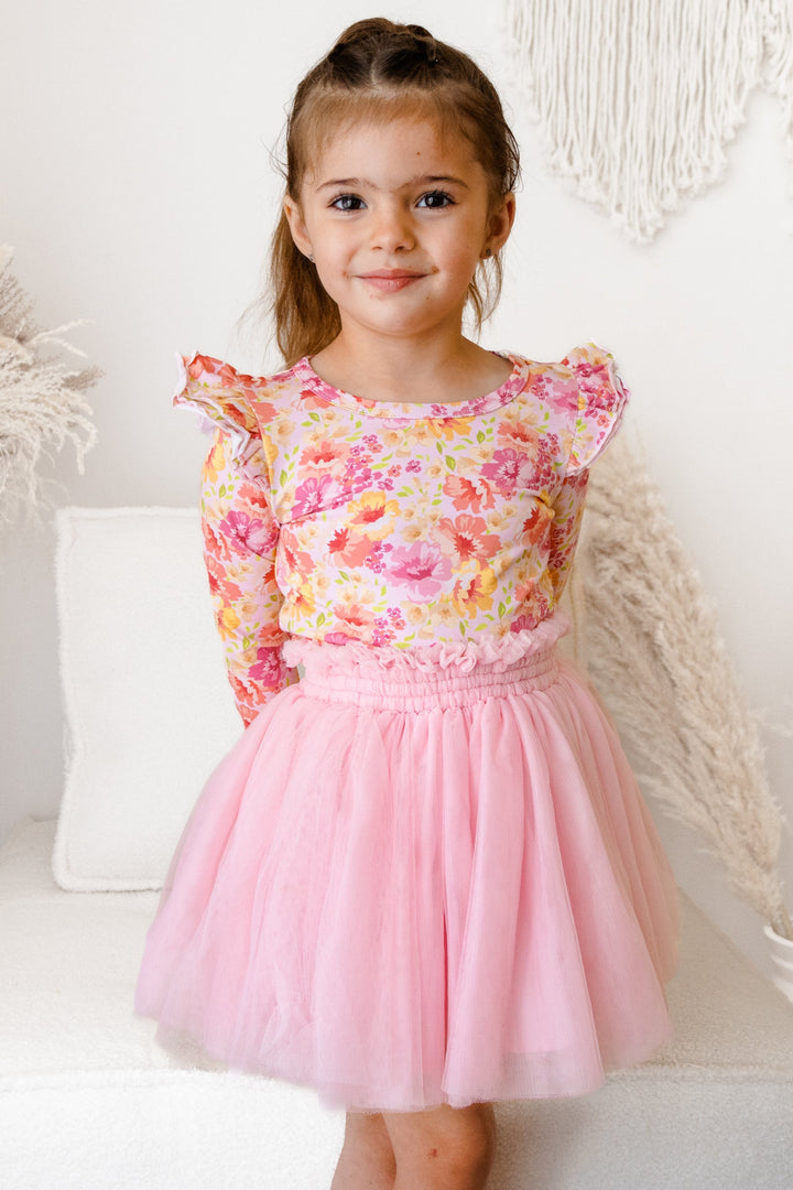 Floral Long Sleeve Flutter - Capri