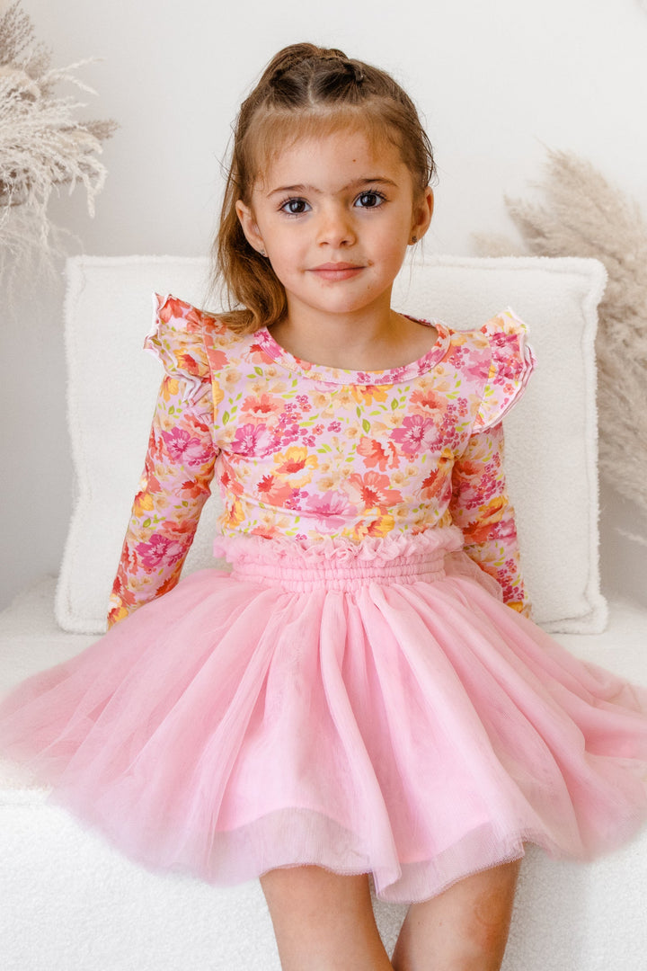 Floral Long Sleeve Flutter - Capri