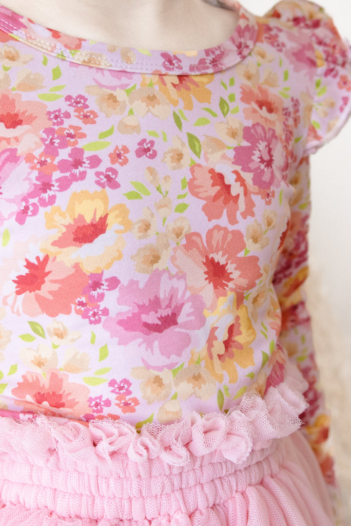 Floral Long Sleeve Flutter - Capri