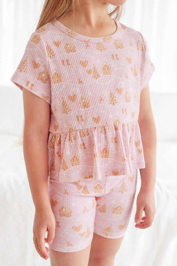 Cozy Bike Shorts - Pink Christmas Village