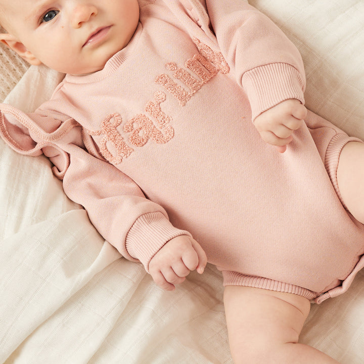 baby girl rosewood romper with darling text
