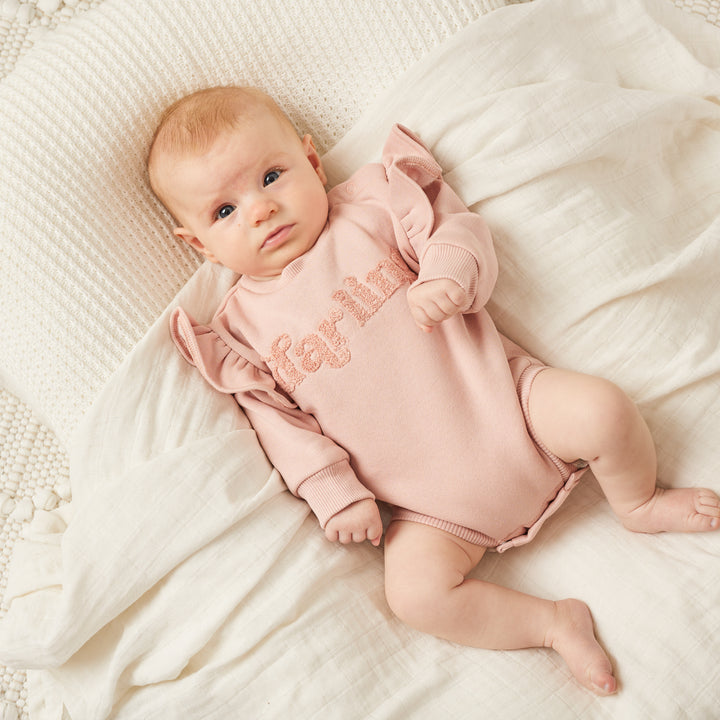 baby girl rosewood romper with darling text