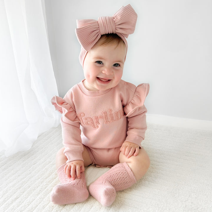baby girl rosewood romper with darling text