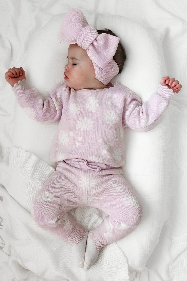 baby girls lilac knitted blossom print jumper