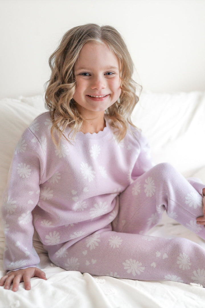 baby girls lilac knitted blossom print jumper