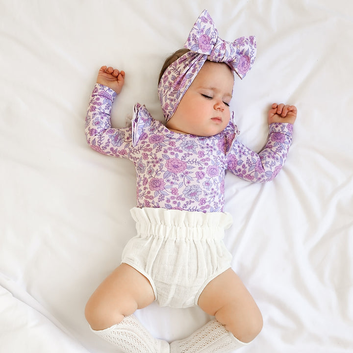 baby girls purple floral long sleeve bodysuit