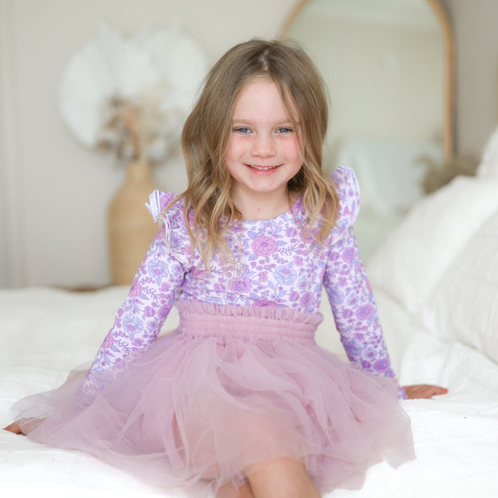 girls purple floral long sleeve top