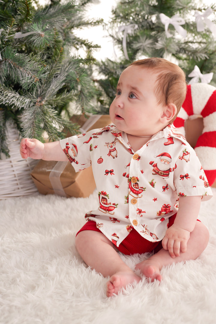 Button Up Shirt - Here Comes Santa Claus