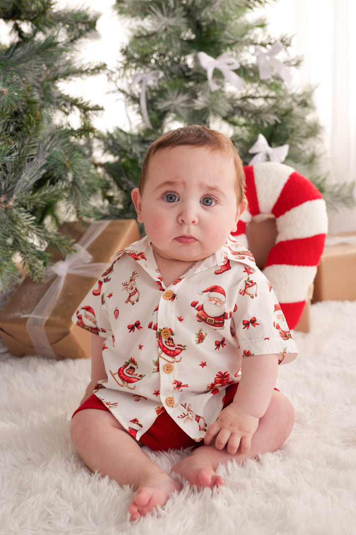 Button Up Shirt - Here Comes Santa Claus