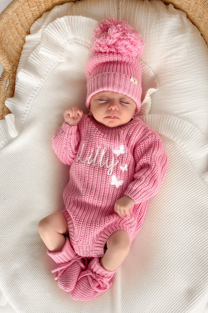 Super Chunky Knit Romper - Peony Pink