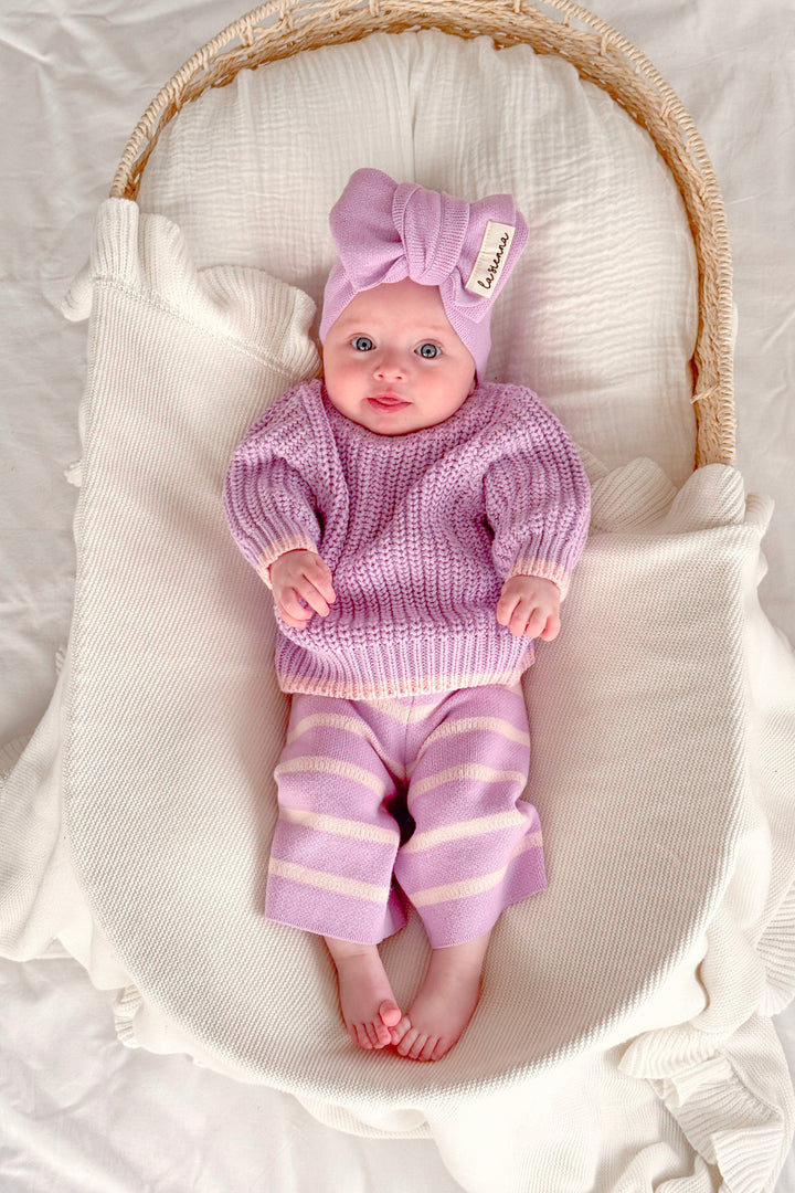 Knitted Wide Leg Pants - Orchid Stripe