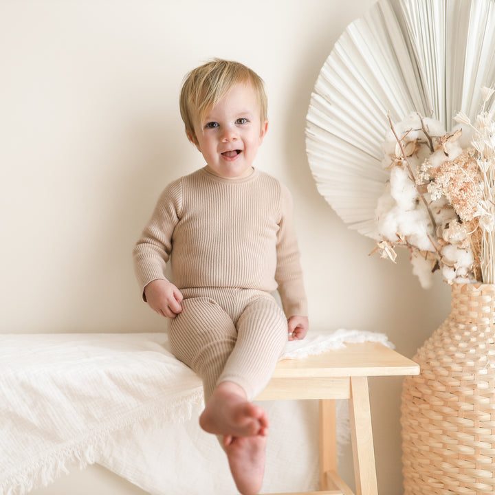 baby kids oat long sleeve knitted ribbed bodysuit