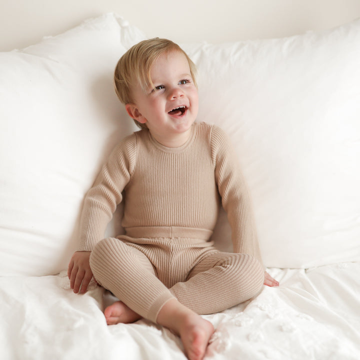 baby kids oat long sleeve knitted ribbed bodysuit