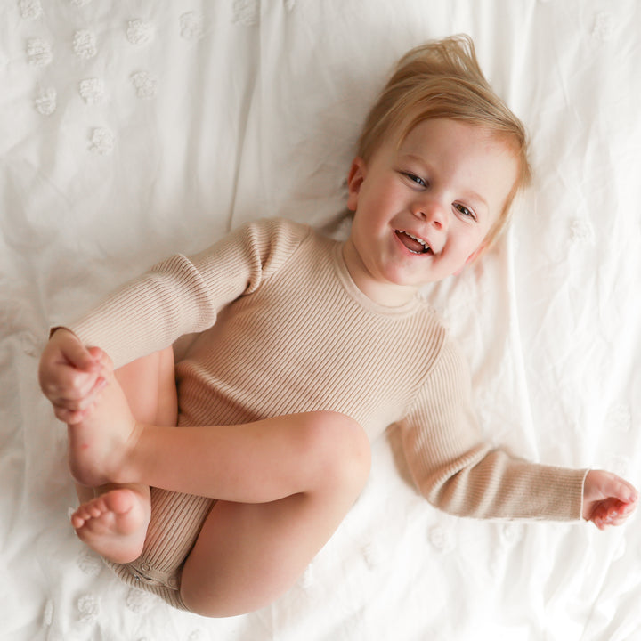 baby kids oat long sleeve knitted ribbed bodysuit