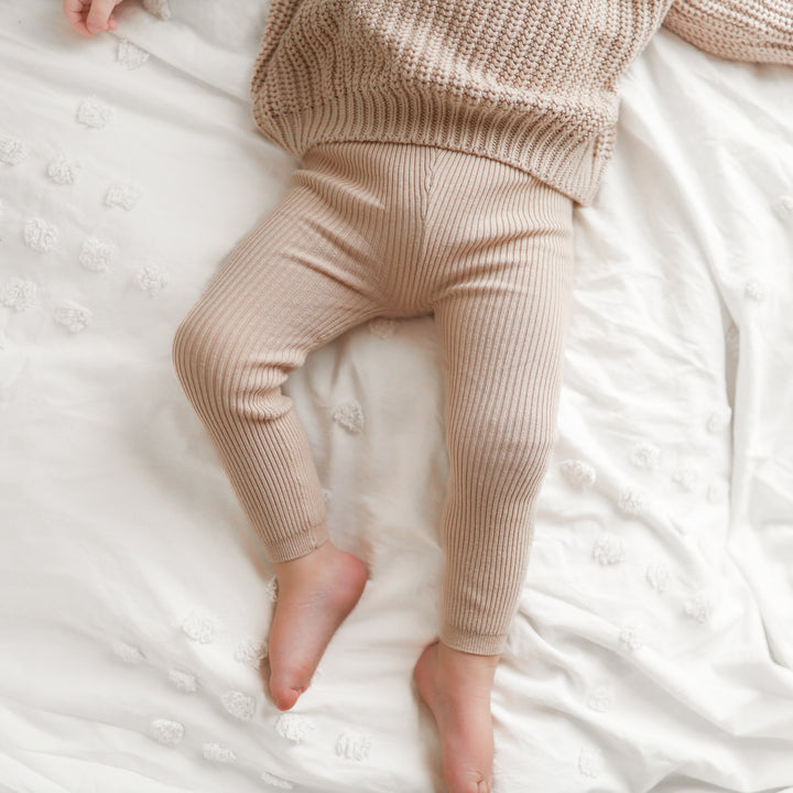 baby kids oat knitted ribbed leggings
