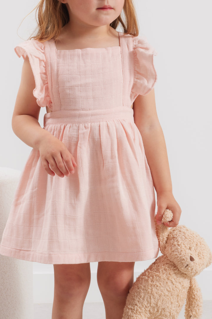 Muslin Flutter Pinafore Dress -  Peach Blossom